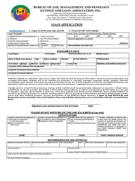Bjmpslai Loan Application Form New .